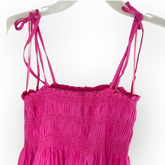 NWT PINCH Fuchsia Smocked Mini Dress Double Tie Spaghetti Straps, Medium - Picture 3 of 7